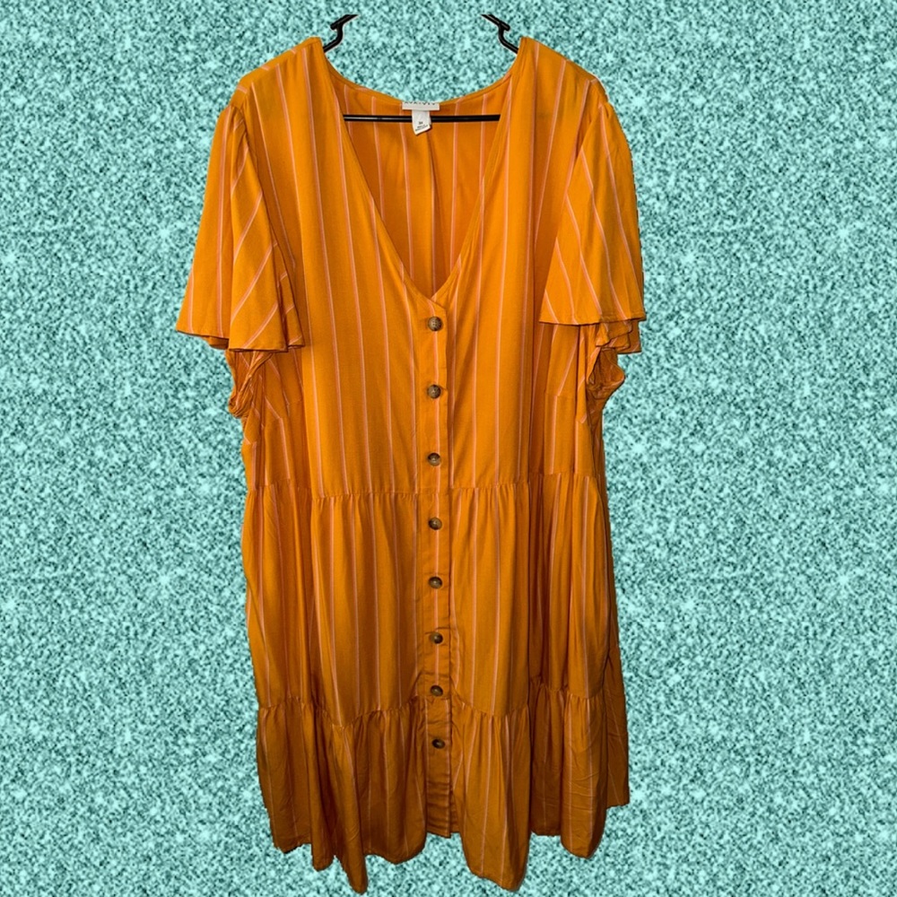 Short Sleeve Button Front Tiered Dress 3X